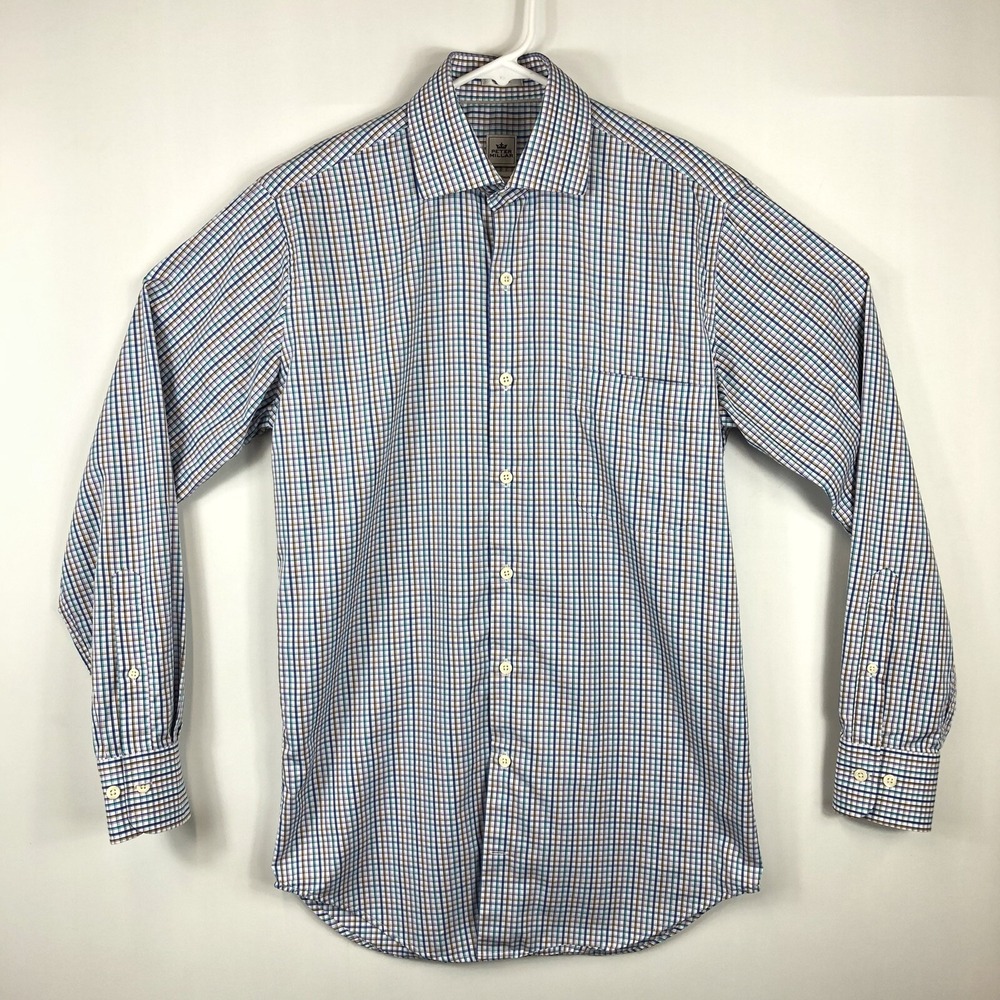Peter Millar Mens‎ S Crown Finish Button Down Shirt Long Sleeve Multicolor Plaid